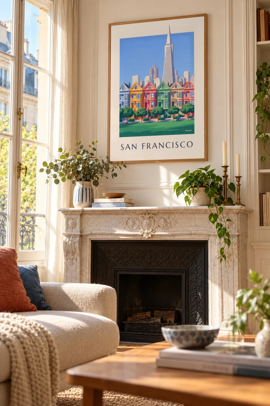 Plakat wiktoriańskie domy przy Alamo Square w San Francisco: w ramie na ścianie