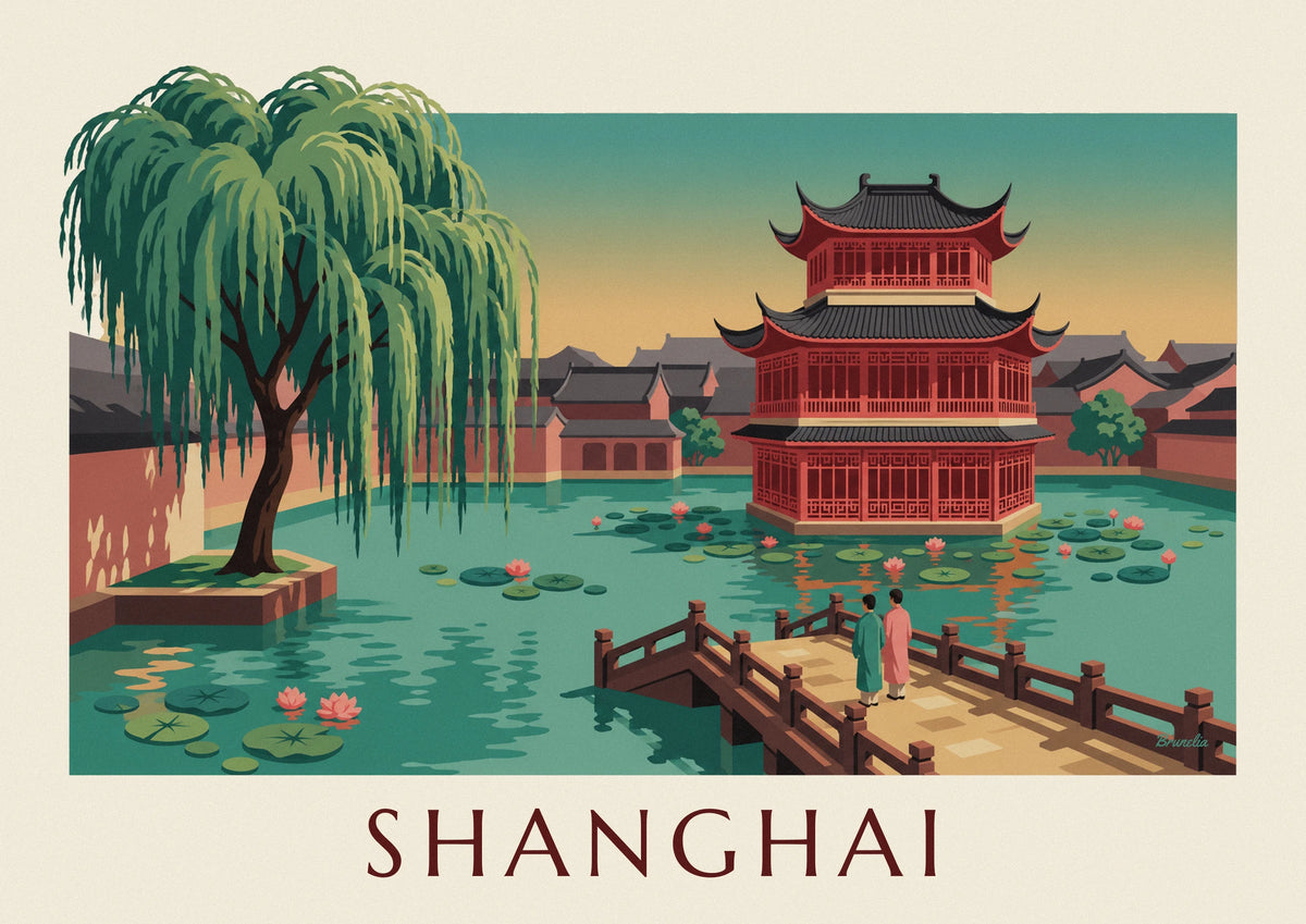 Affiche maison de thé du jardin Yuyuan à Shanghai
