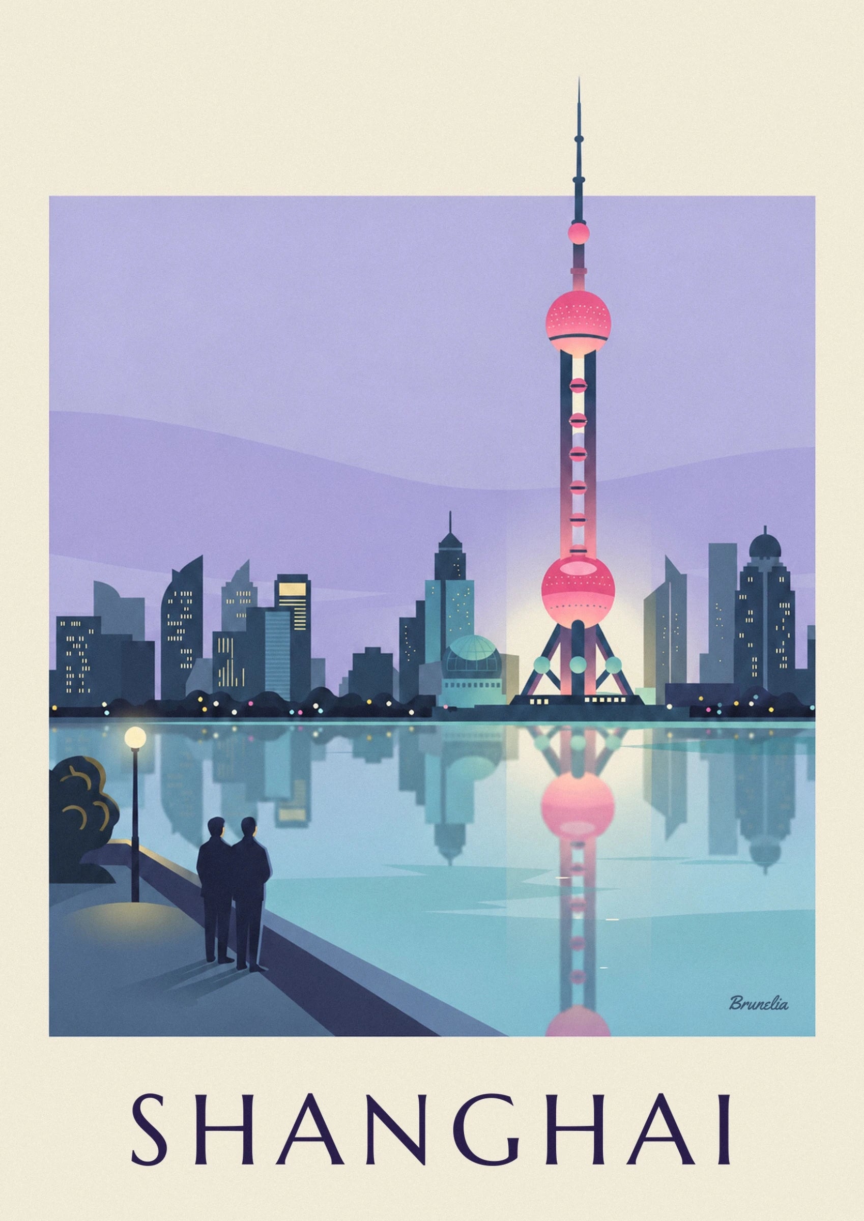 The Perle de l’Orient tower with its pink spheres against a mauve background
