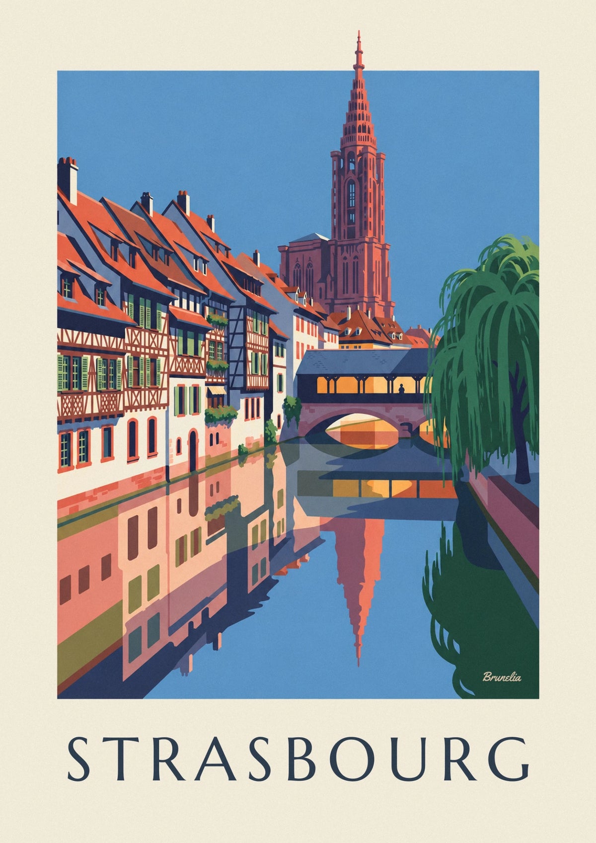 Strasbourg Petite France half-timbered houses and covered bridge poster