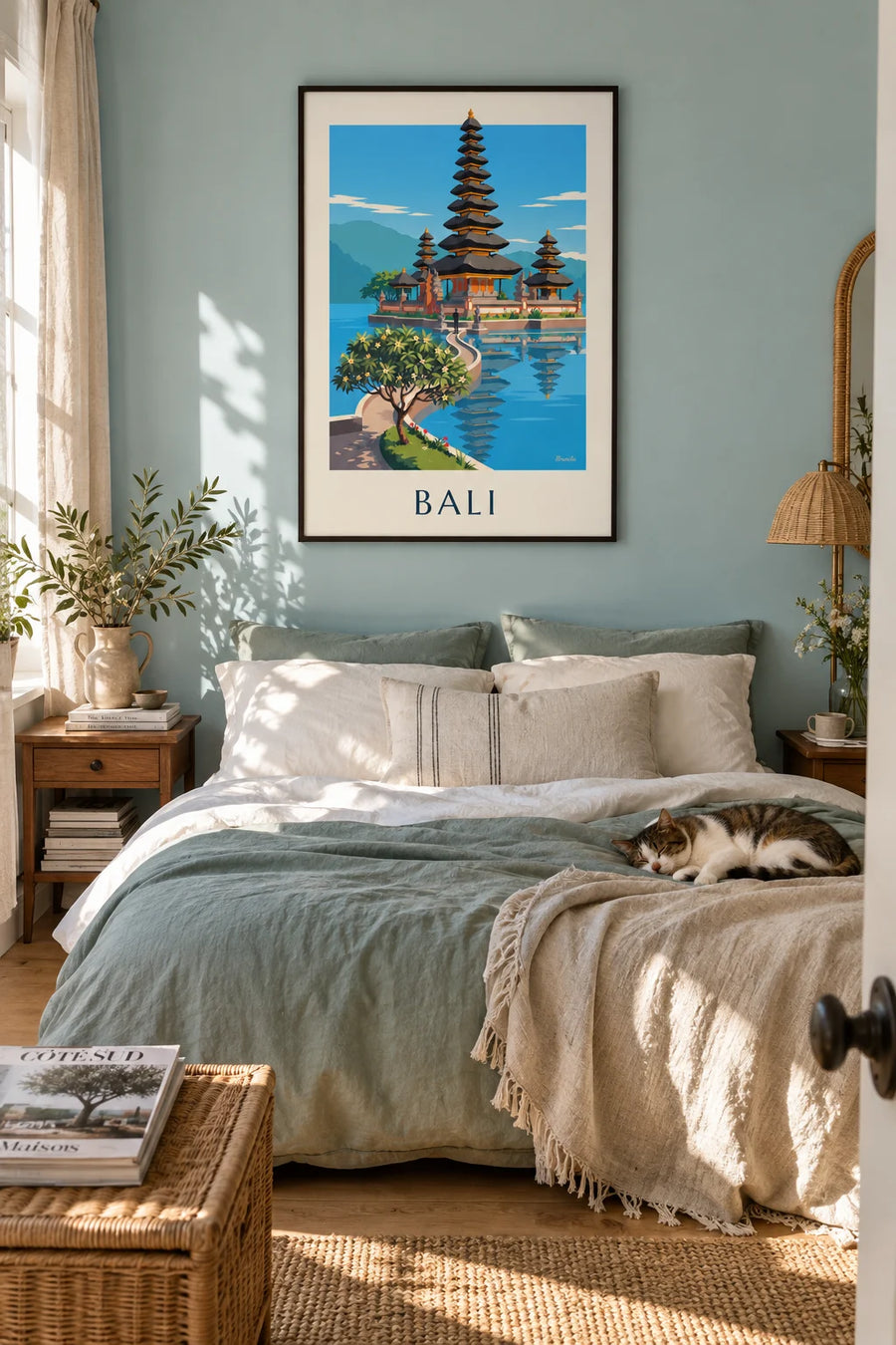 Poster of the Ulun Danu temple on Lake Bratan in Bali: framed on the wall