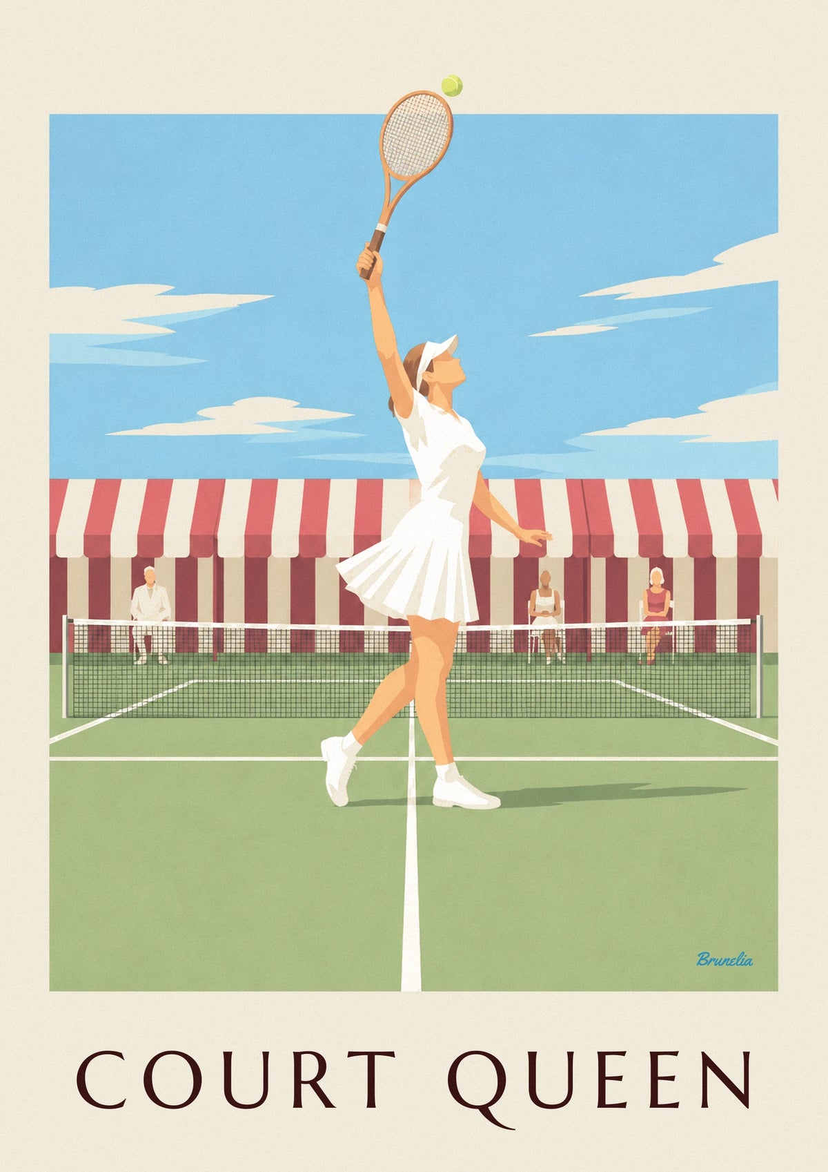 Grass court tennis player in pleated skirt and visor poster