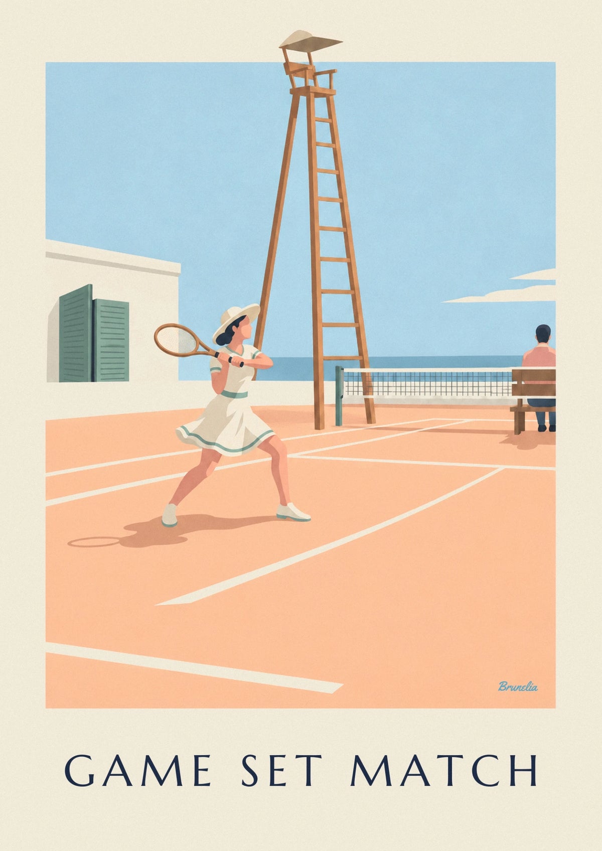 Tennis player in a hat and fitted dress poster
