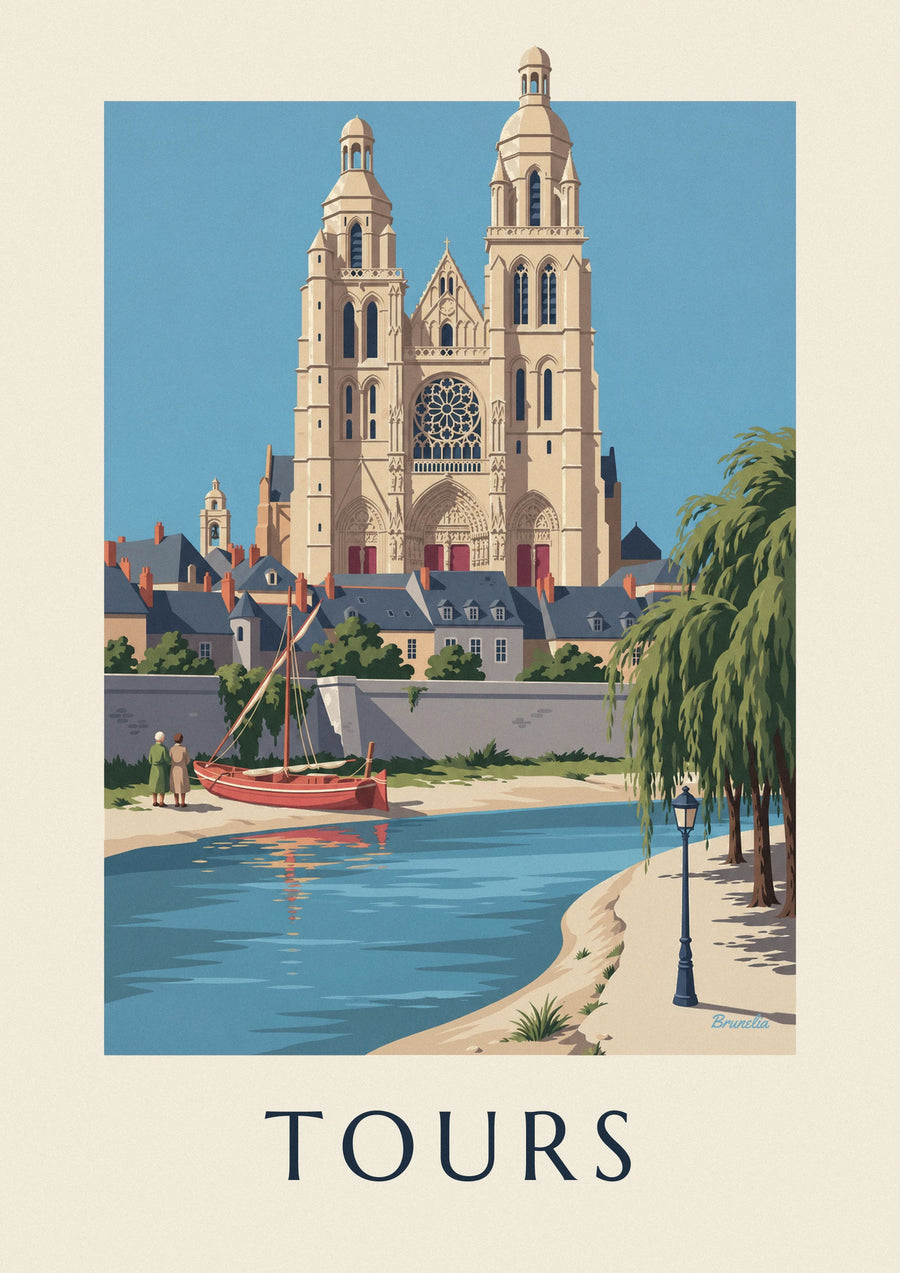 Plakat katedra w Tours i brzegi Loary