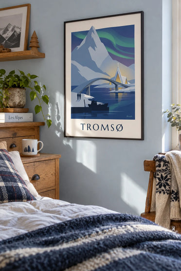 Affiche Tromsø porte de l'Arctique et aurores boréales : encadrée au mur