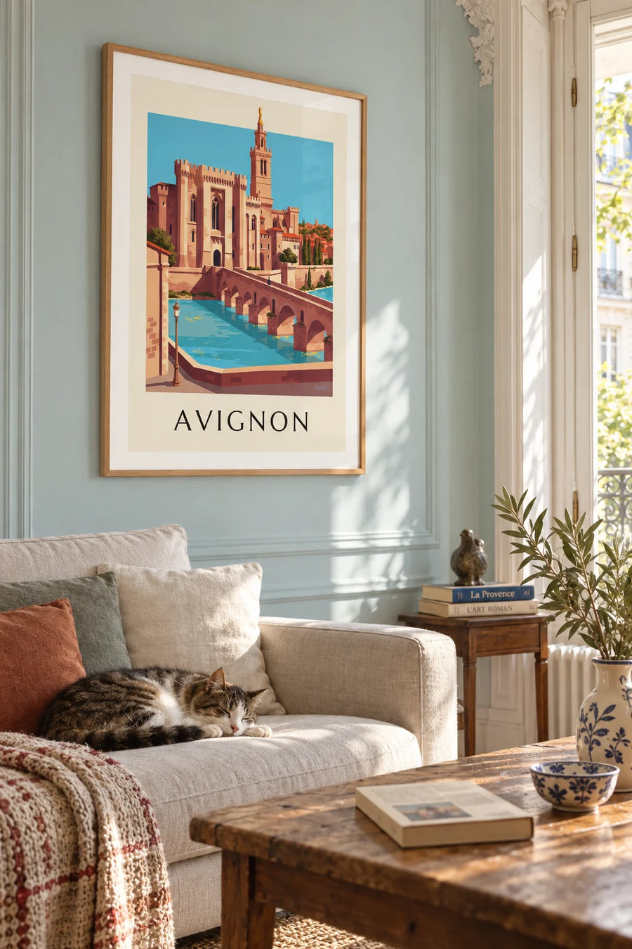 Poster of the Palais des Papes and the Pont Saint-Bénézet in Avignon: framed on the wall