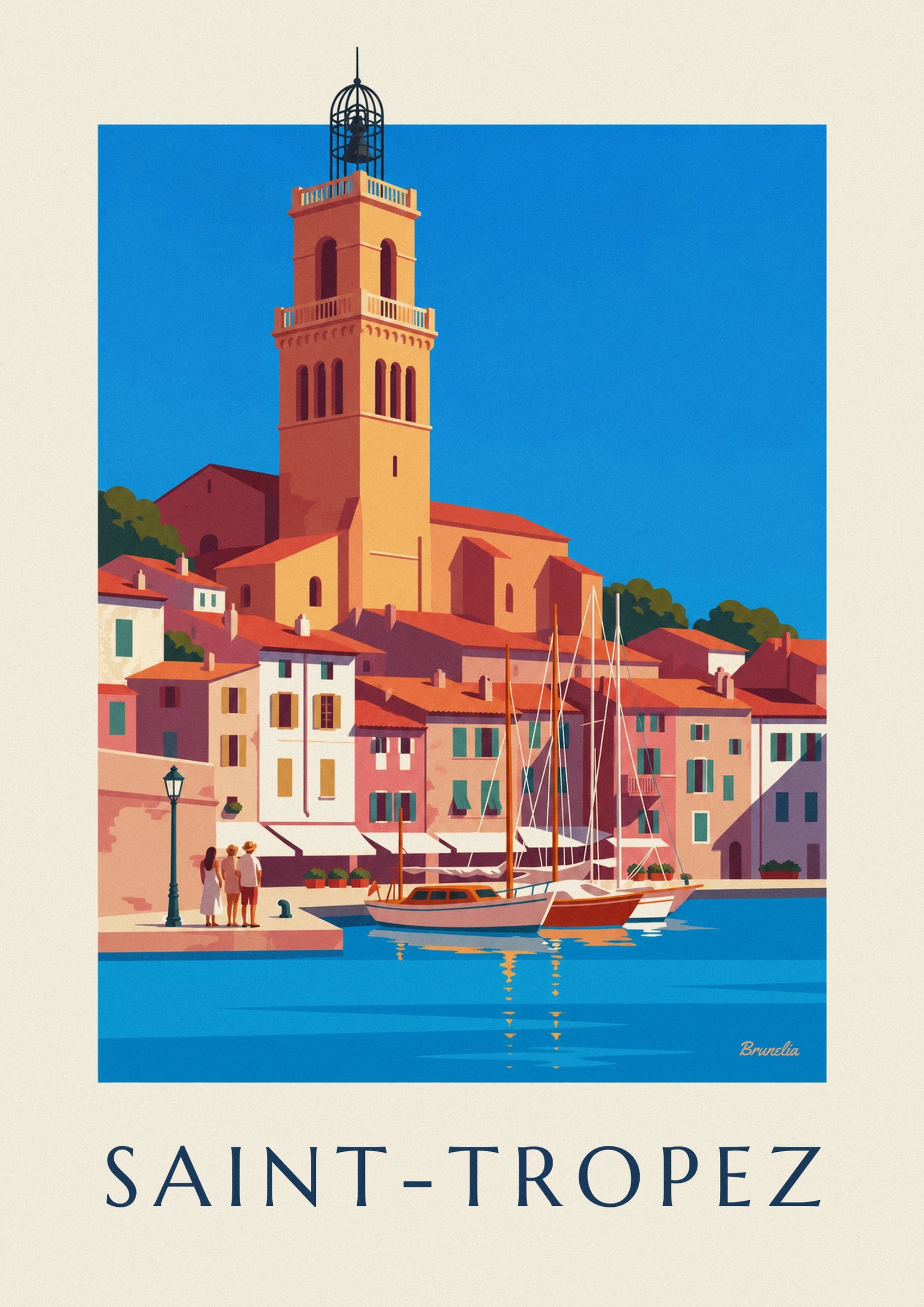 Affiche voiliers amarrés au vieux port de Saint-Tropez : détail en gros plan