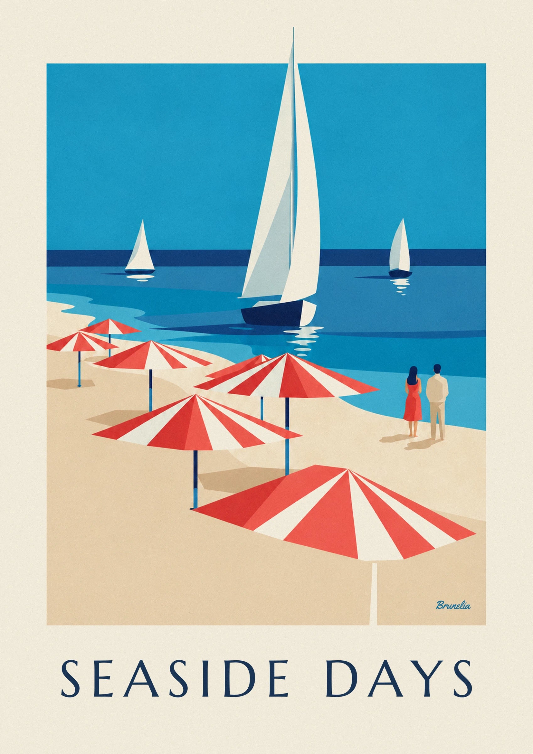 The large white sailing boat with a navy-blue hull, and a second sailing boat out at sea