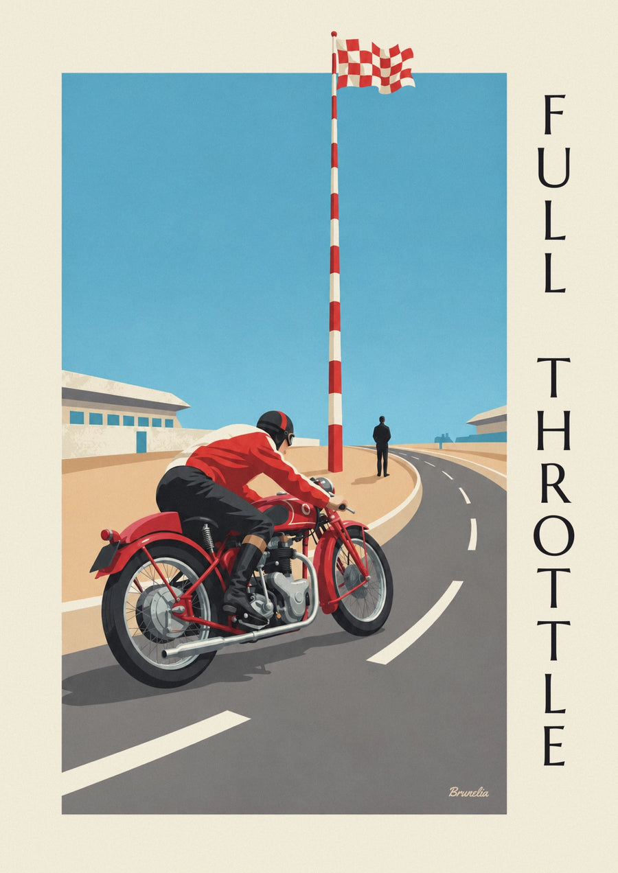 Racing motorcycle leaning into a Grand Prix turn poster