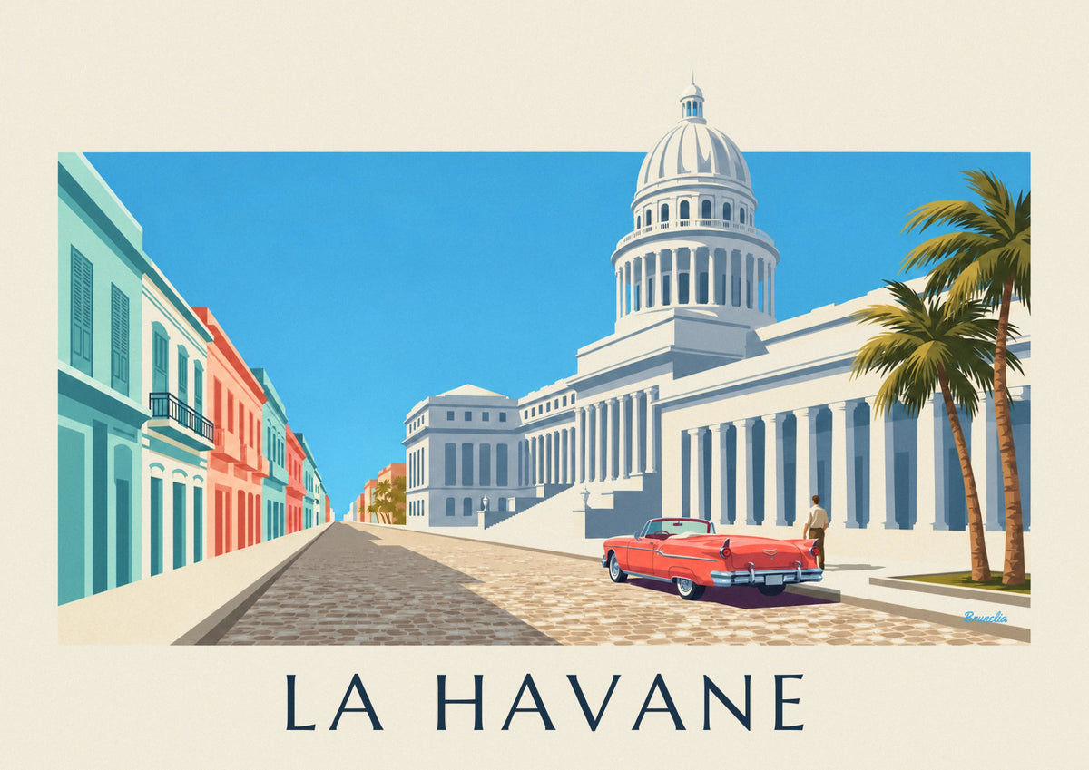 Vintage car in front of the Havana Capitol poster