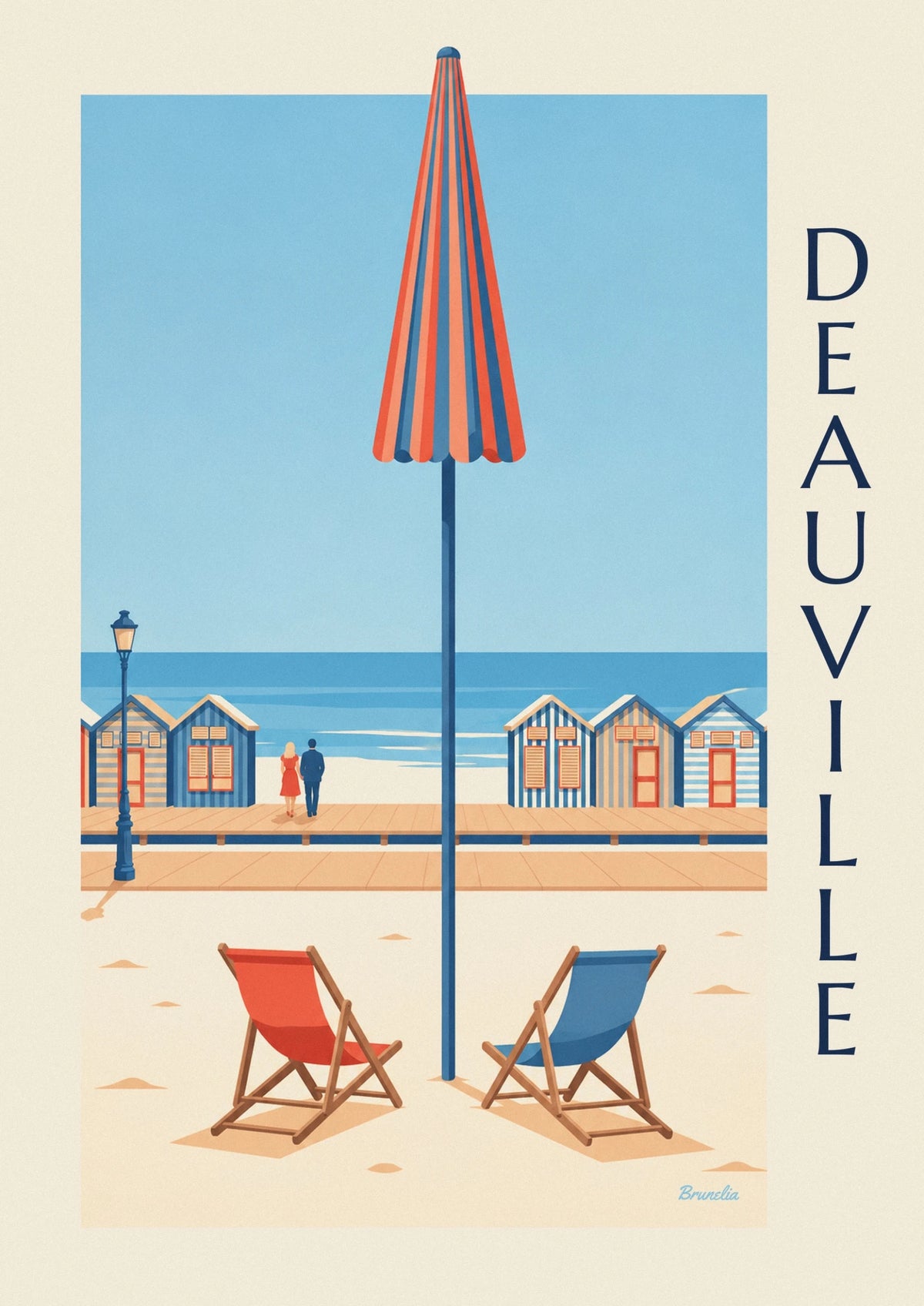 Deauville beach huts and deck chairs poster