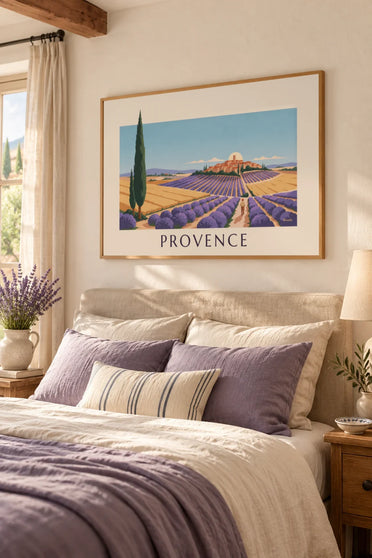 Affiche paysage provençal aux formes géométriques : encadrée au mur