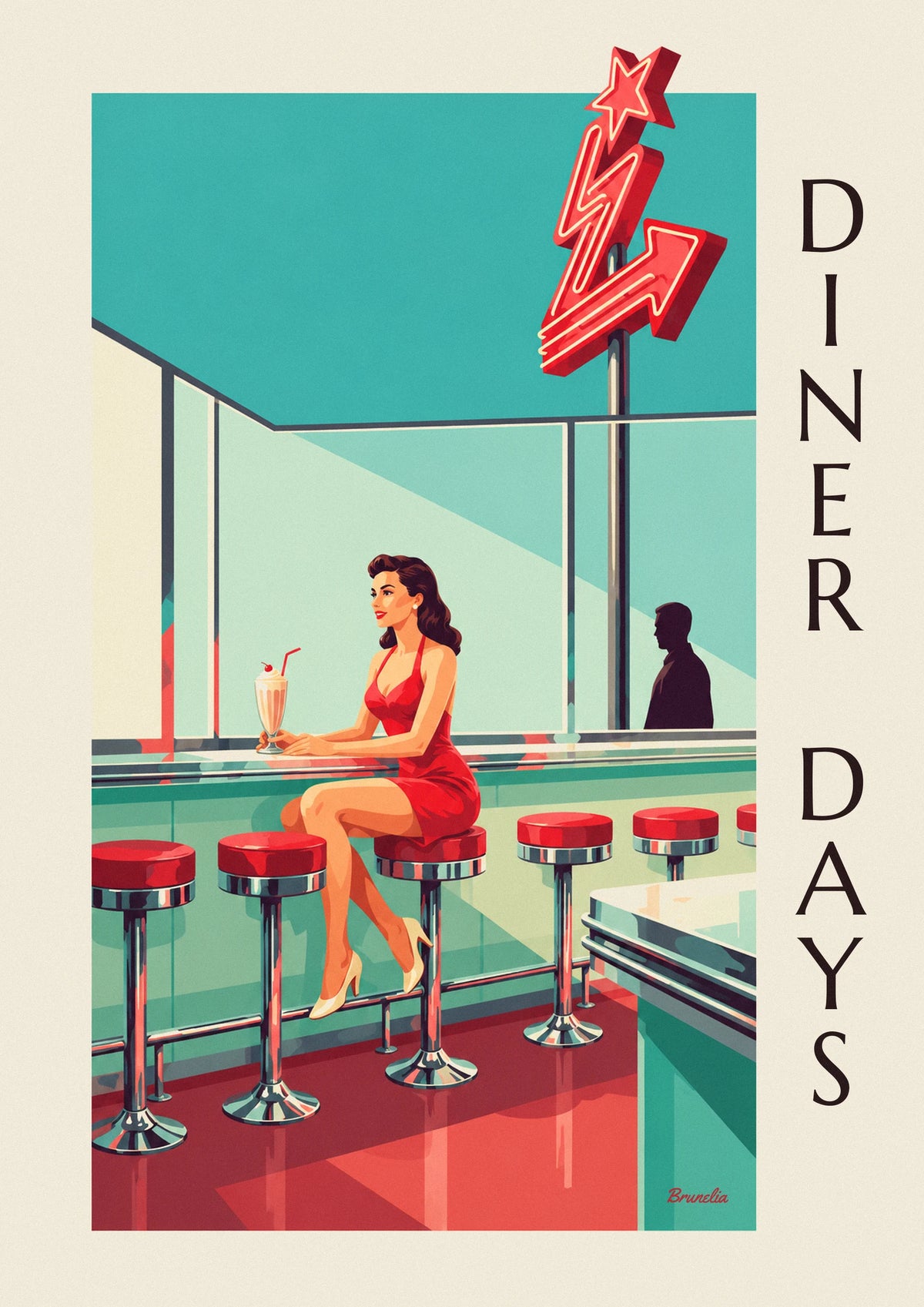 American diner counter pin-up poster