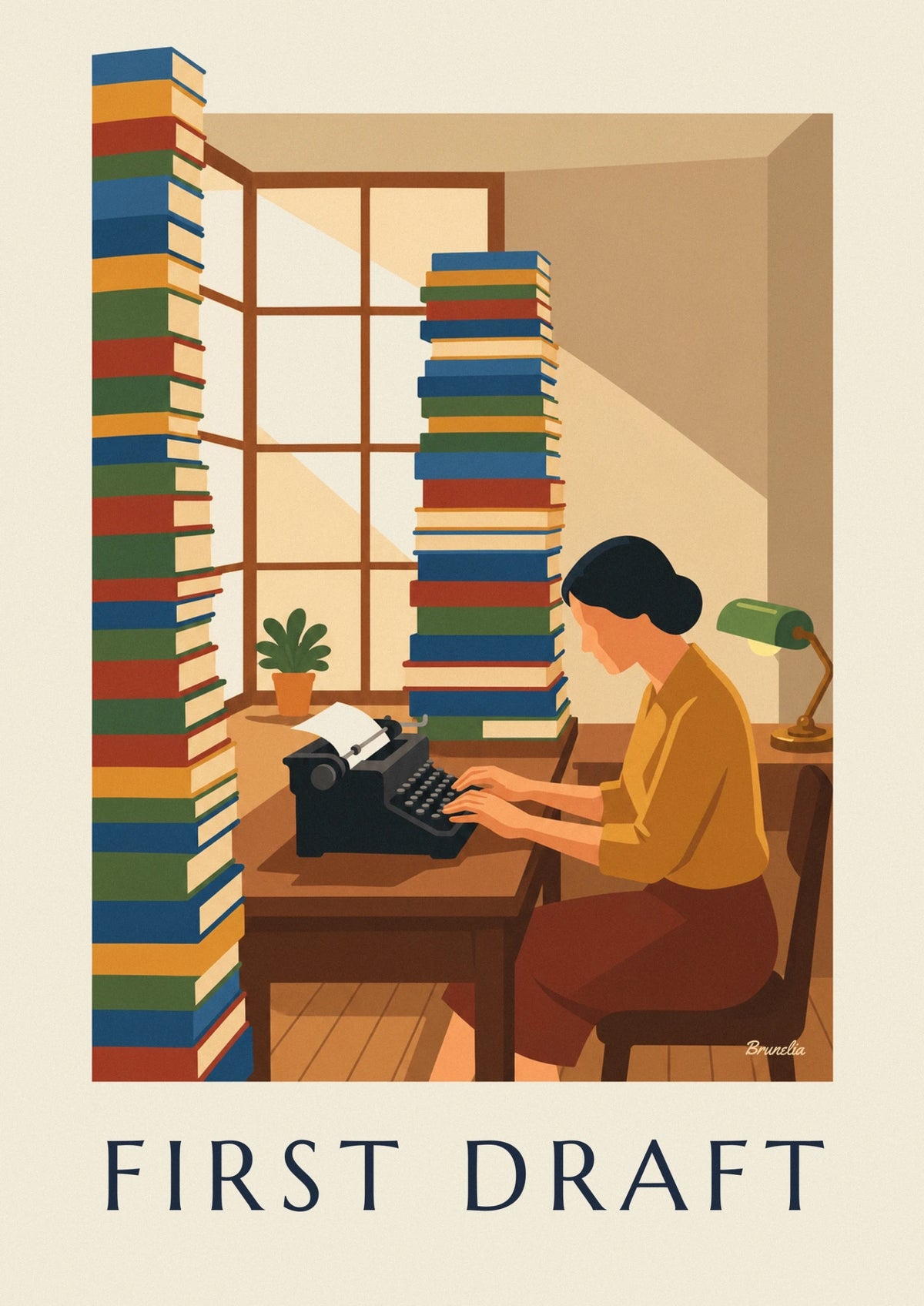 Woman writer at a typewriter poster