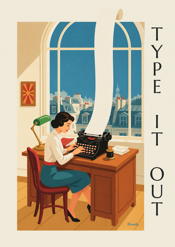 Affiche pin-up secrétaire à la machine à écrire