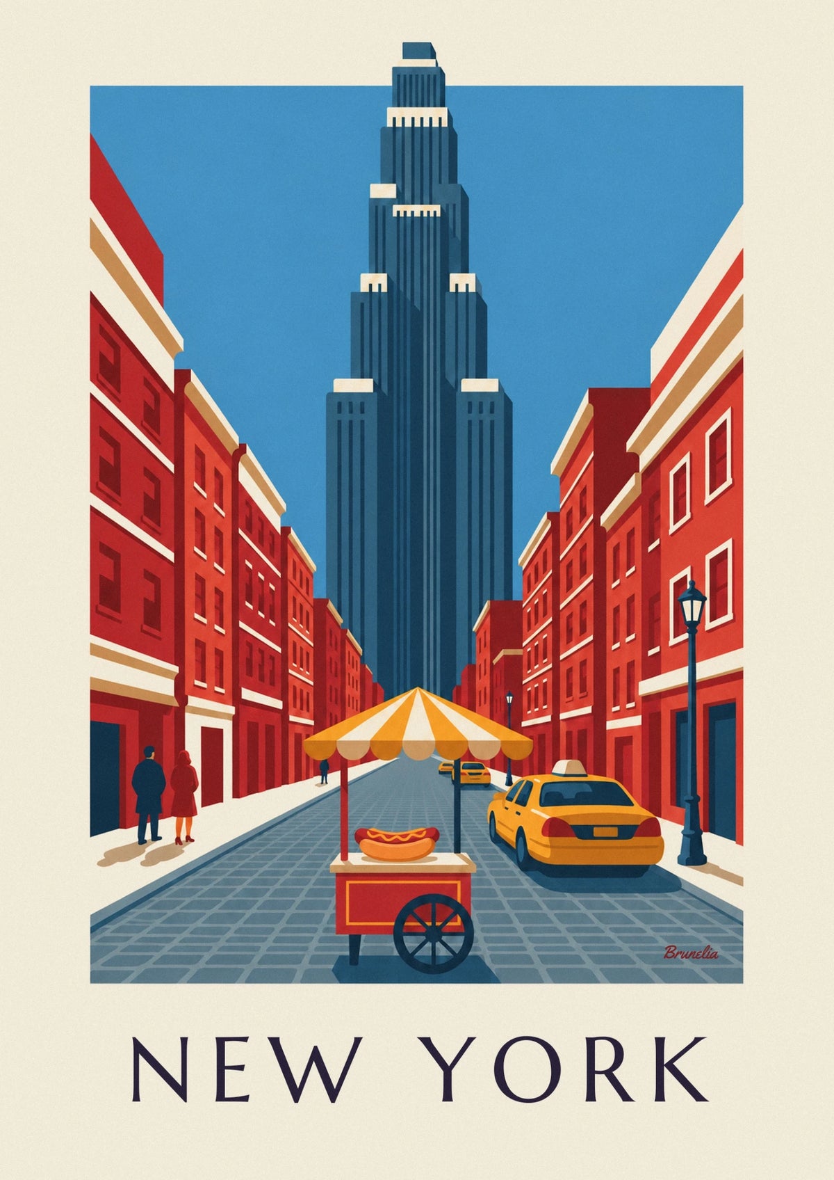 New York street hot dog cart poster