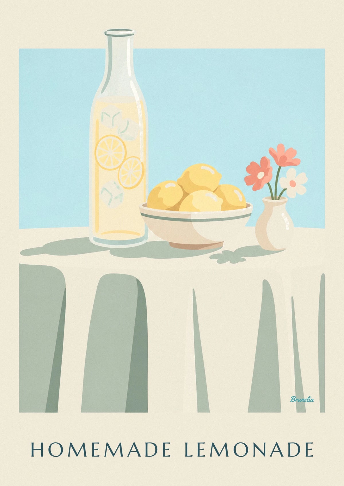 Affiche carafe de limonade maison et bol de citrons