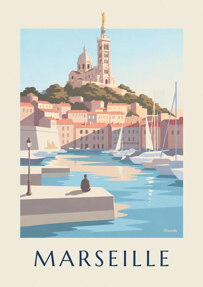 Affiche voiliers du Vieux-Port sous Notre-Dame-de-la-Garde à Marseille : l'affiche entière