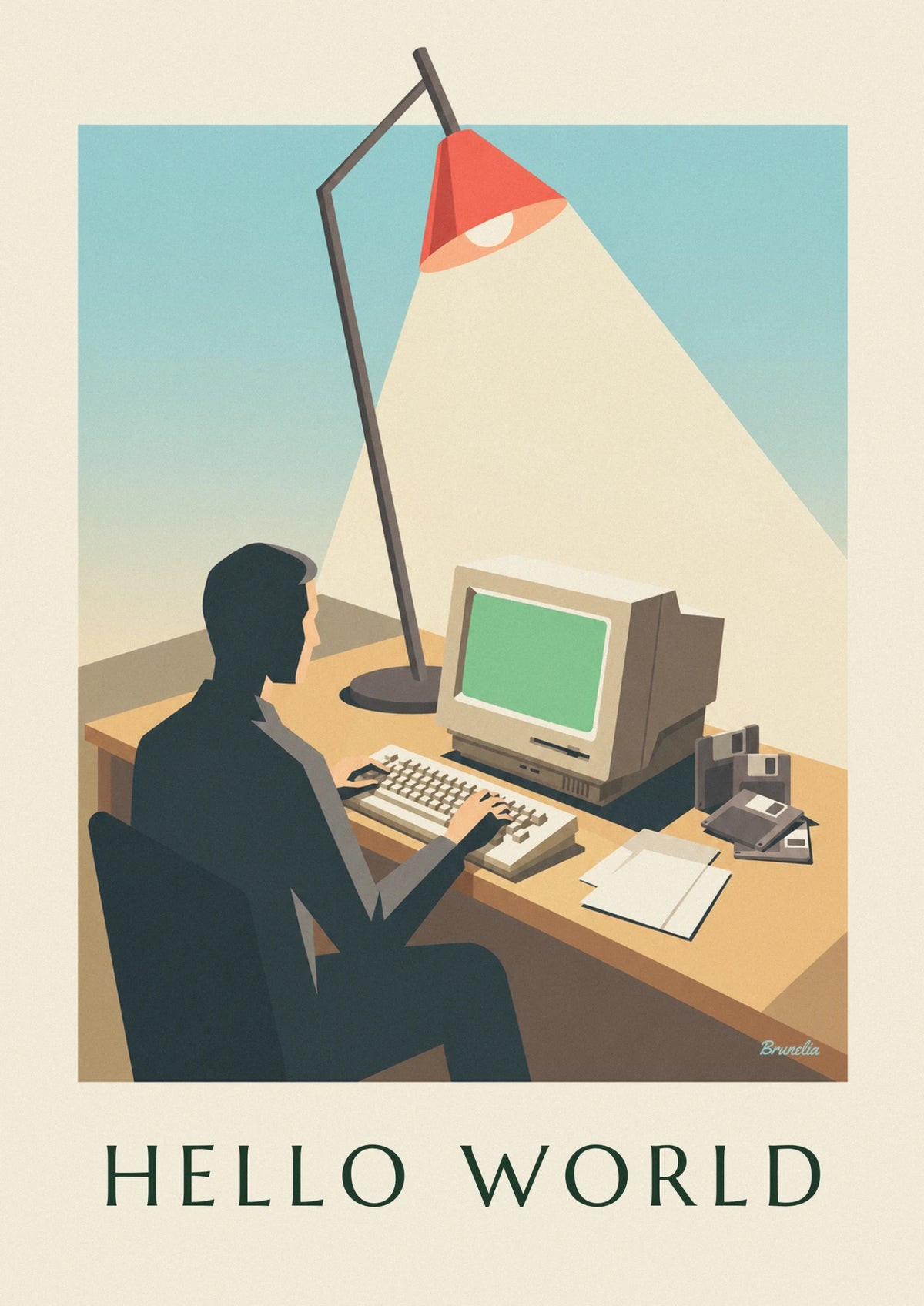 First personal computer with green screen on a desk poster