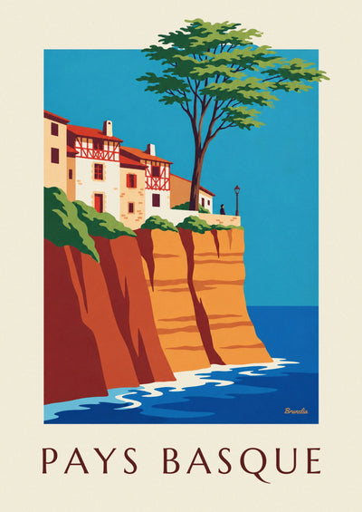 Poster of Basque houses and red cliffs on the coast: the full poster
