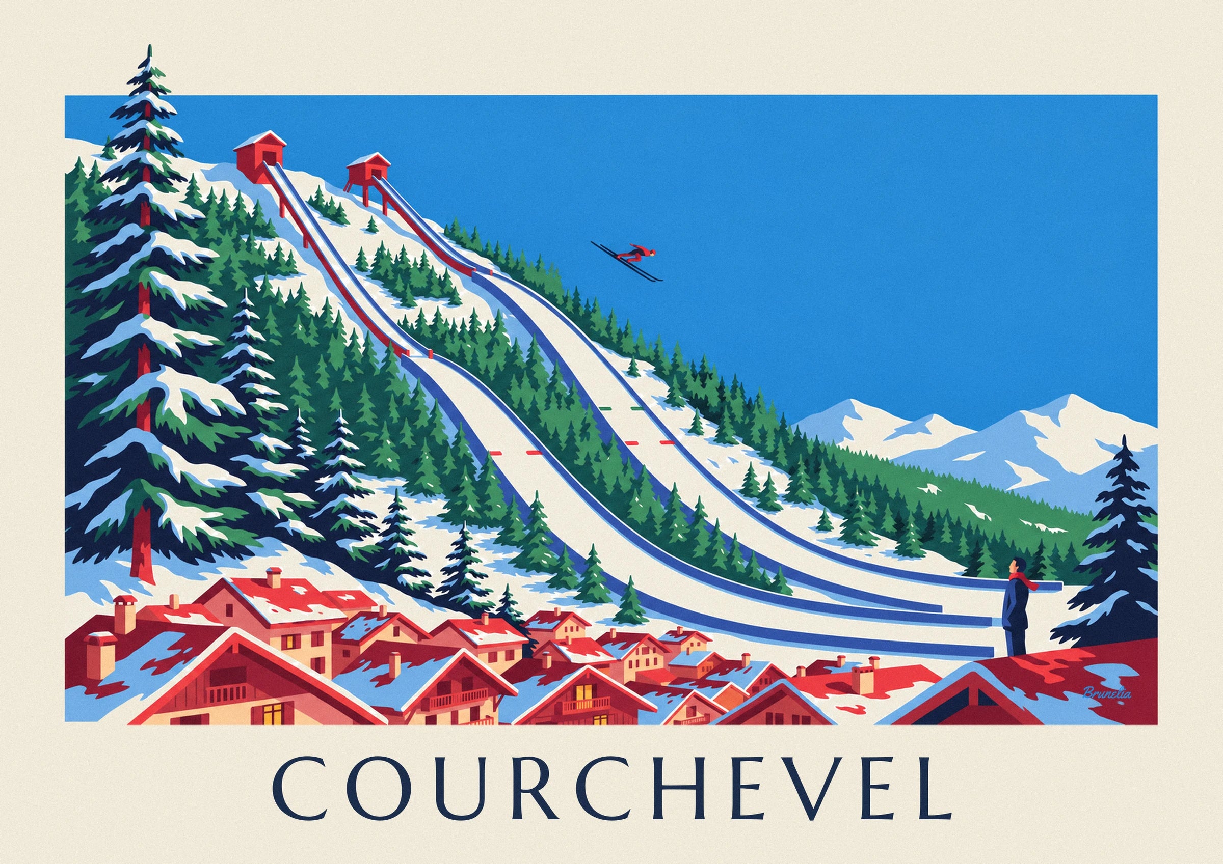 Courchevel ski jumping hills at Le Praz poster: close-up detail