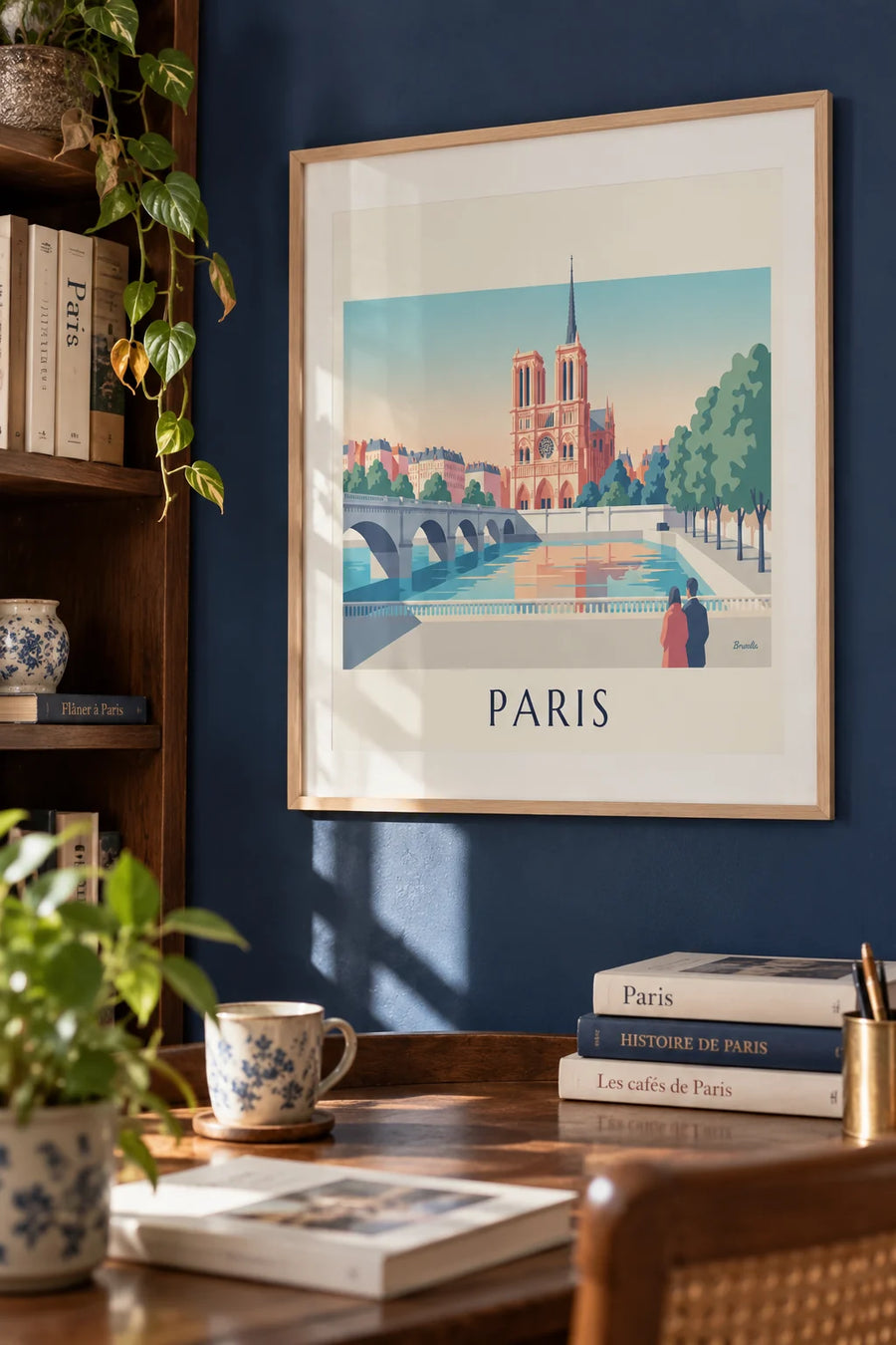 Affiche Notre-Dame de Paris depuis les quais de Seine : encadrée au mur