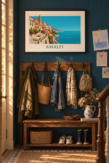 Convertible poster on the Amalfi coastal road: framed on the wall