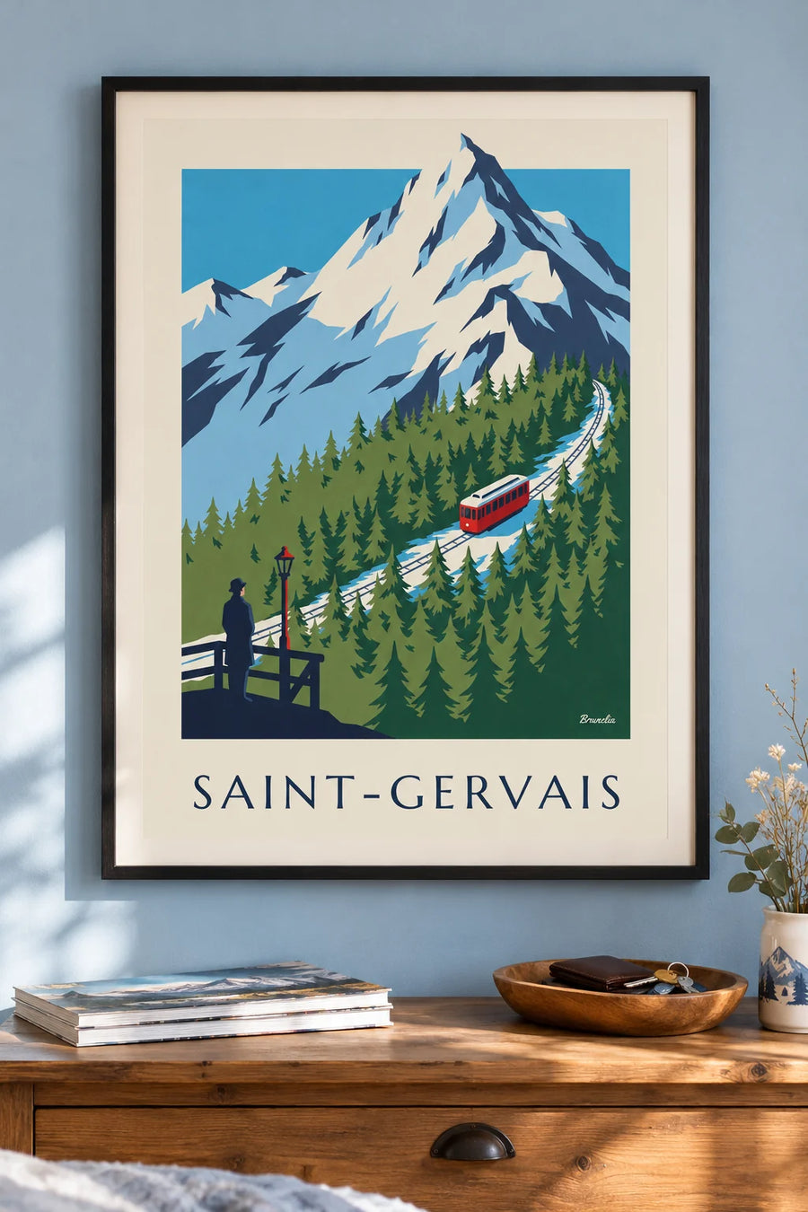 Affiche tramway du Mont-Blanc à Saint-Gervais : encadrée au mur