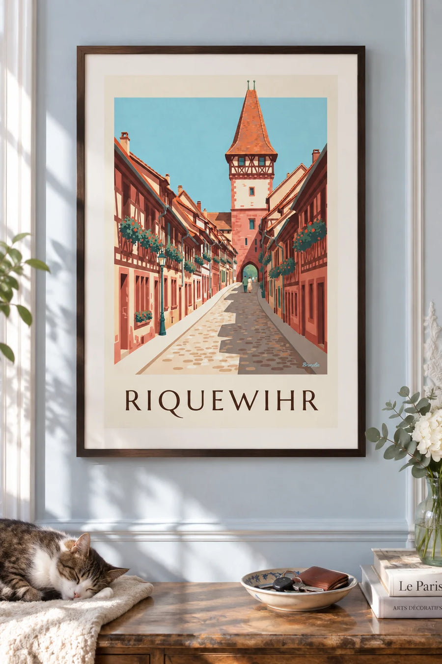 Affiche Riquewihr et sa tour du Dolder en Alsace : encadrée au mur