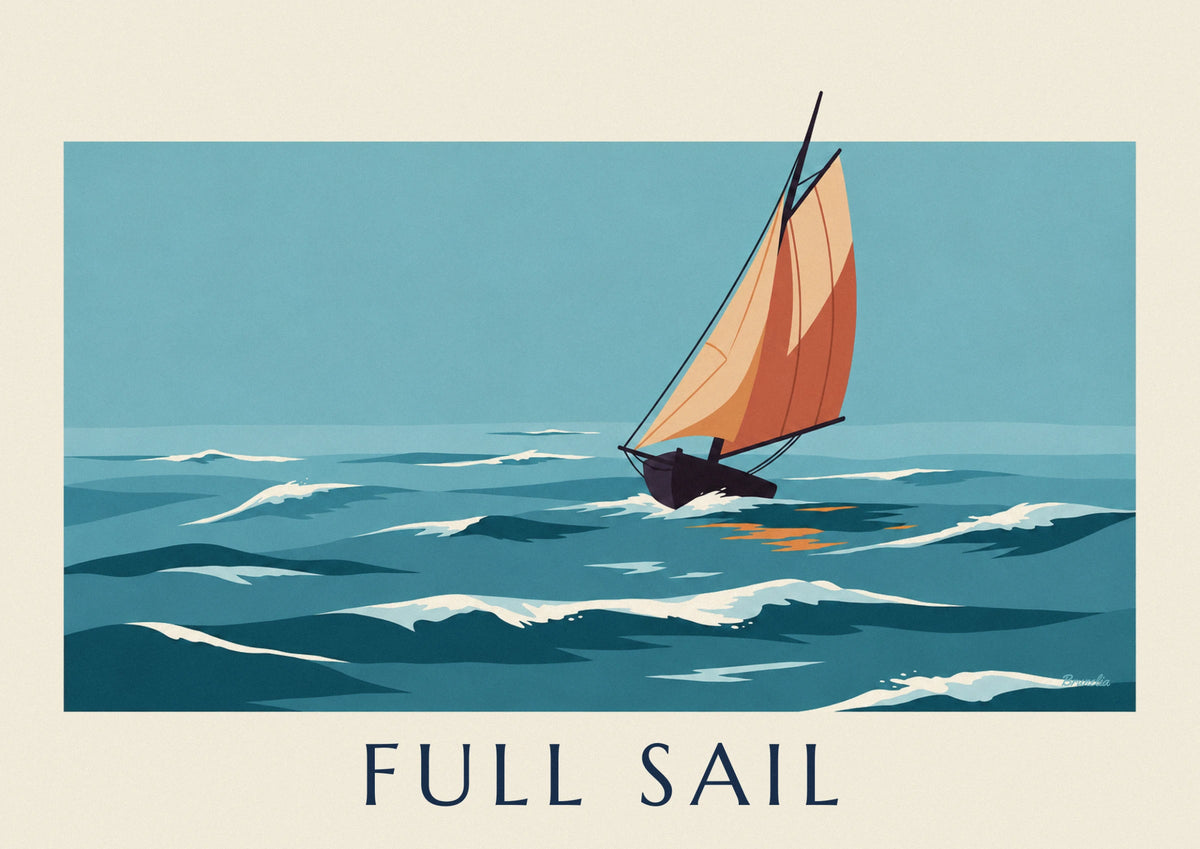 Traditional wooden sailboat at full sail poster