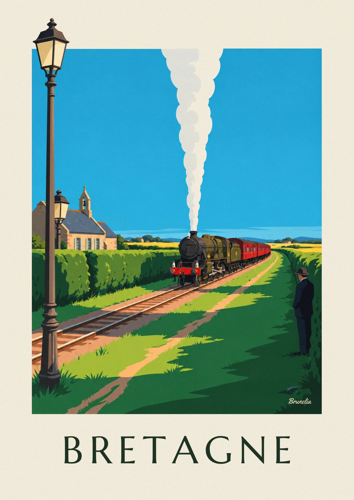 Steam locomotive in the Brittany countryside poster